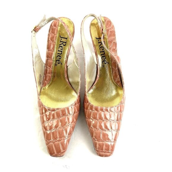 J Renee Tandra Heel 7 Pale Pink Croc. Embossed Slingback Shoes Womens Brand NEW - Picture 2 of 10